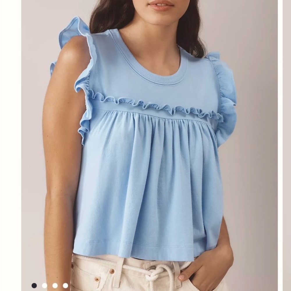 Maeve Anthropologie Blue Ruffle Tank Top